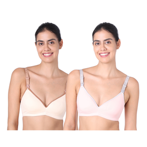 motherly Stylish Padded Women Breastfeeding Bra, Maternity, Feeding, Nursing Bras (b, GreyBlack+GreyPink, 34) - B / 34 / Grey Pink+ Beige