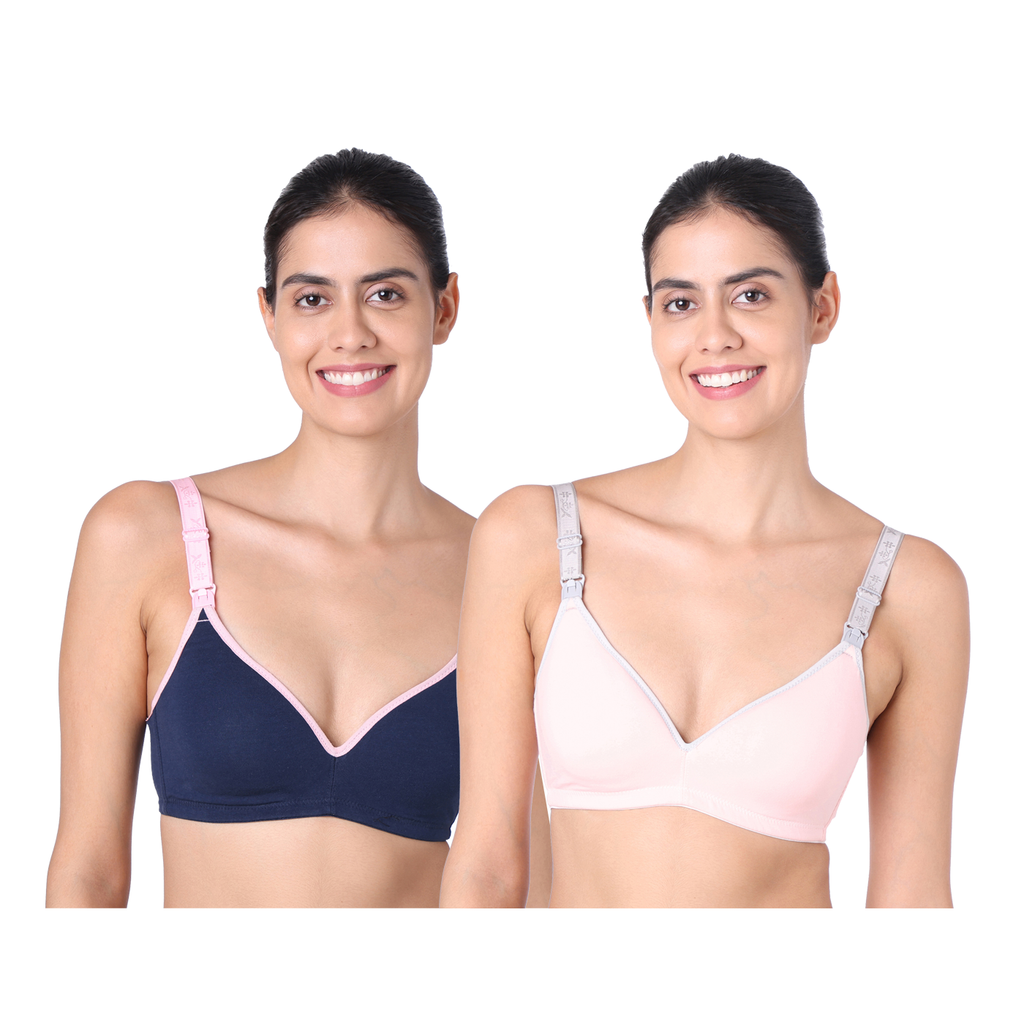 Motherly Stylish Padded Women Breastfeeding Bra, Maternity, Feeding, Nursing Bras (b, GreyBlack+GreyPink, 34) - MOTHERLY