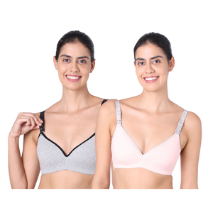 motherly Stylish Padded Women Breastfeeding Bra, Maternity, Feeding, Nursing Bras (b, GreyBlack+GreyPink, 34) - B / 34 / Grey Black+ Grey Pink