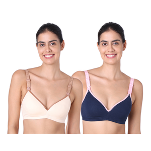 motherly Stylish Padded Women Breastfeeding Bra, Maternity, Feeding, Nursing Bras (b, GreyBlack+GreyPink, 34) - B / 34 / Navy Blue+ Beige
