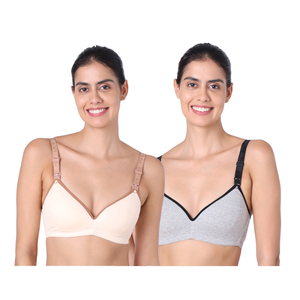 motherly Stylish Padded Women Breastfeeding Bra, Maternity, Feeding, Nursing Bras (b, GreyBlack+GreyPink, 34) - B / 34 / Grey Black+ Elegant Skin