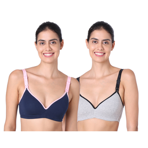 motherly Stylish Padded Women Breastfeeding Bra, Maternity, Feeding, Nursing Bras (b, GreyBlack+GreyPink, 34) - B / 34 / Grey Black+ Navy Blue