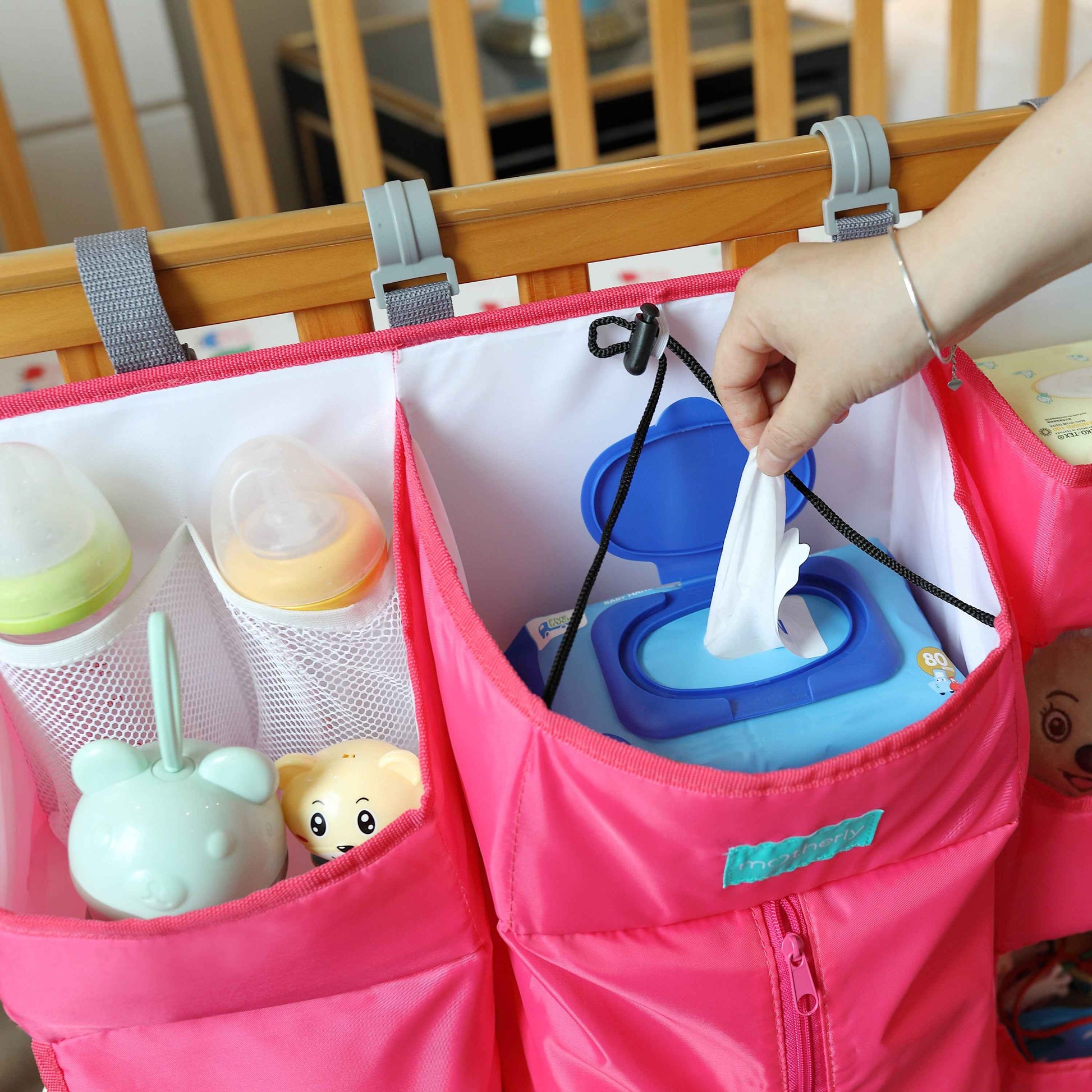 Crib Chronicles Portable Diaper Storage Crib Organizer-Pink