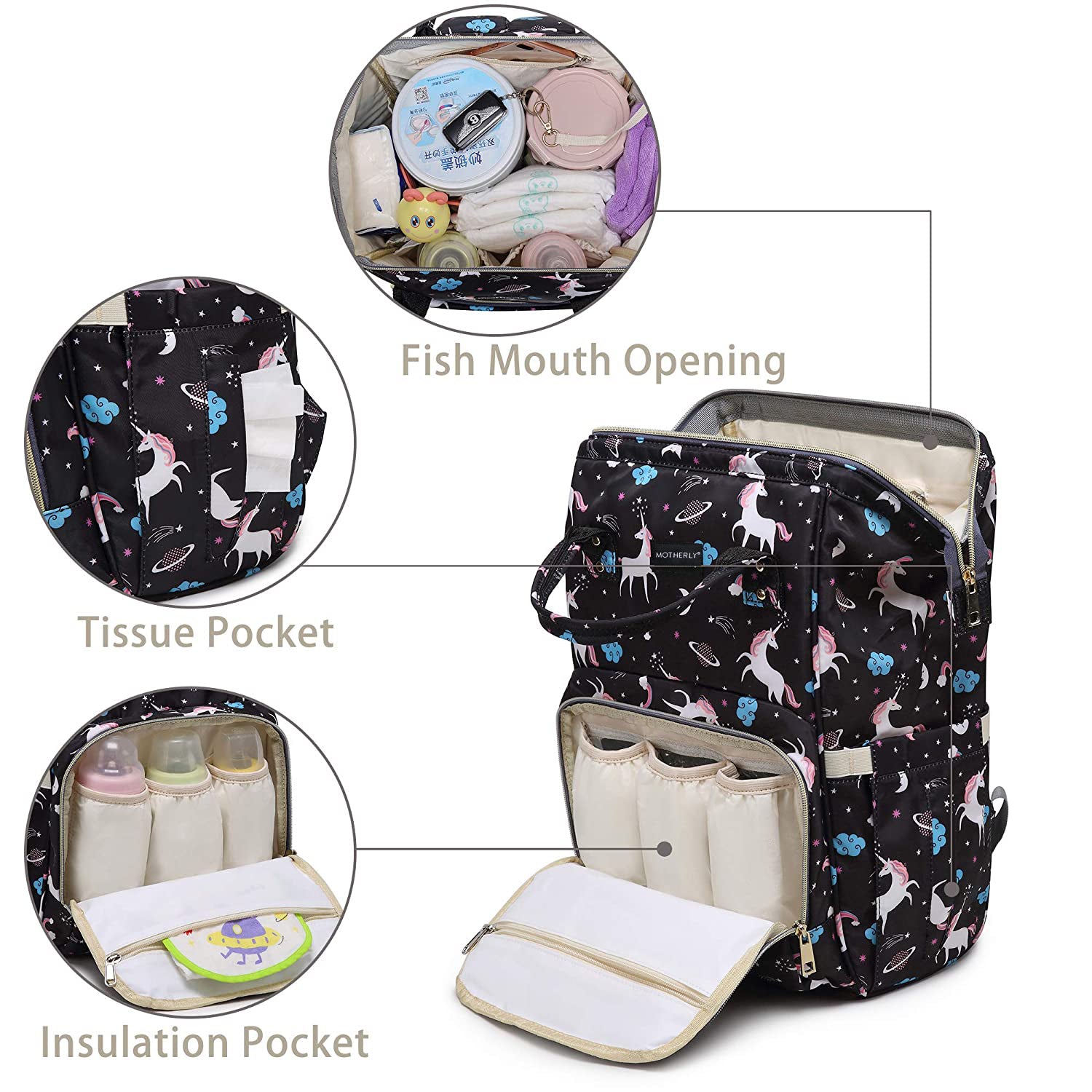 Motherly Elegant Diaper Bag for Mothers for Travel, Maternity Bag for Newborn Baby, Mothers Travelling Bag, Multipocket Water Resistant Baby Bag, Hospital Bag for Moms with Warranty - MOTHERLY