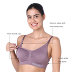 Motherly Maternity Bra Padded Breastfeeding Nursing Bras for Women with Removable Pads (Medium, Grey + Skin) - MOTHERLY
