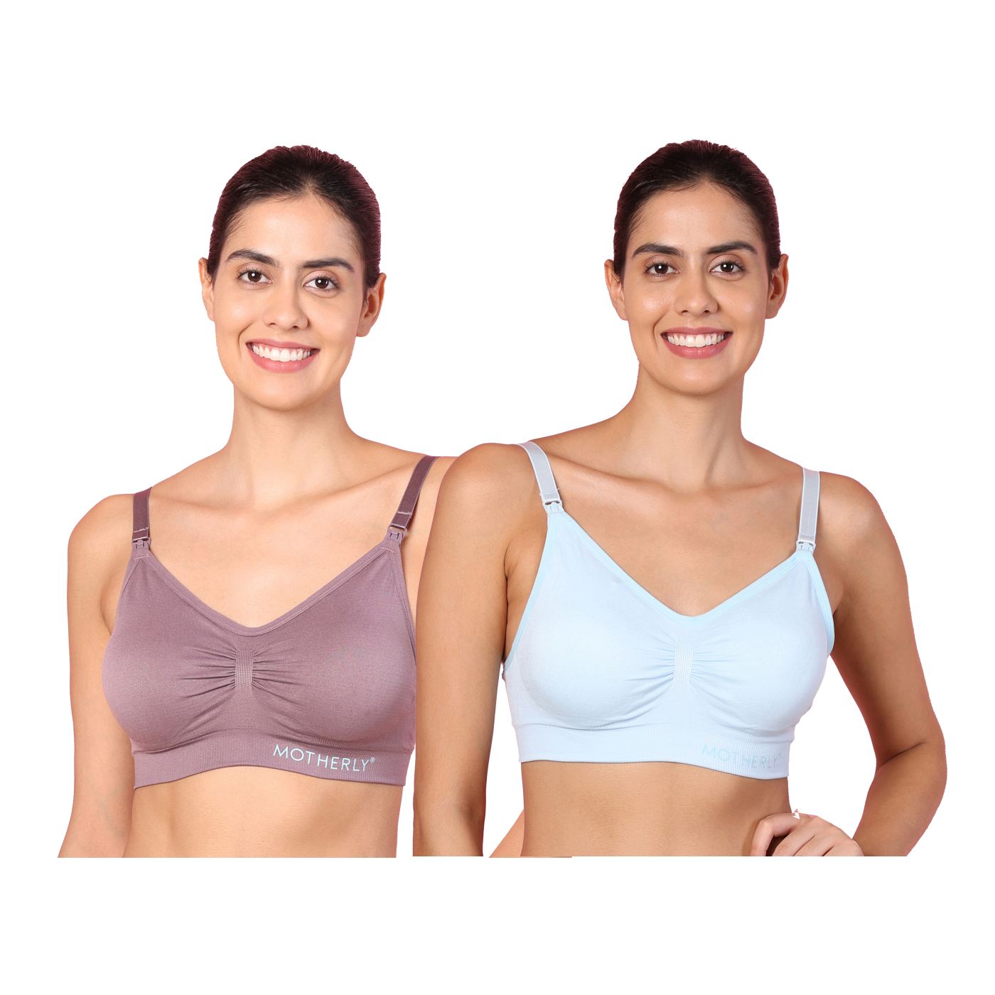 Motherly Maternity Bra Padded Breastfeeding Nursing Bras for Women with Removable Pads (Medium, Grey + Skin) - MOTHERLY