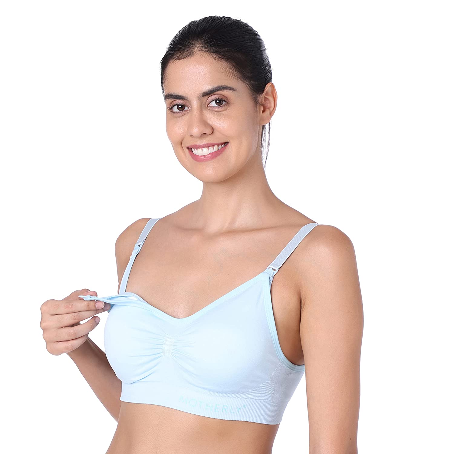 Motherly Maternity Bra Padded Breastfeeding Nursing Bras for Women with Removable Pads (Medium, Grey + Skin) - MOTHERLY