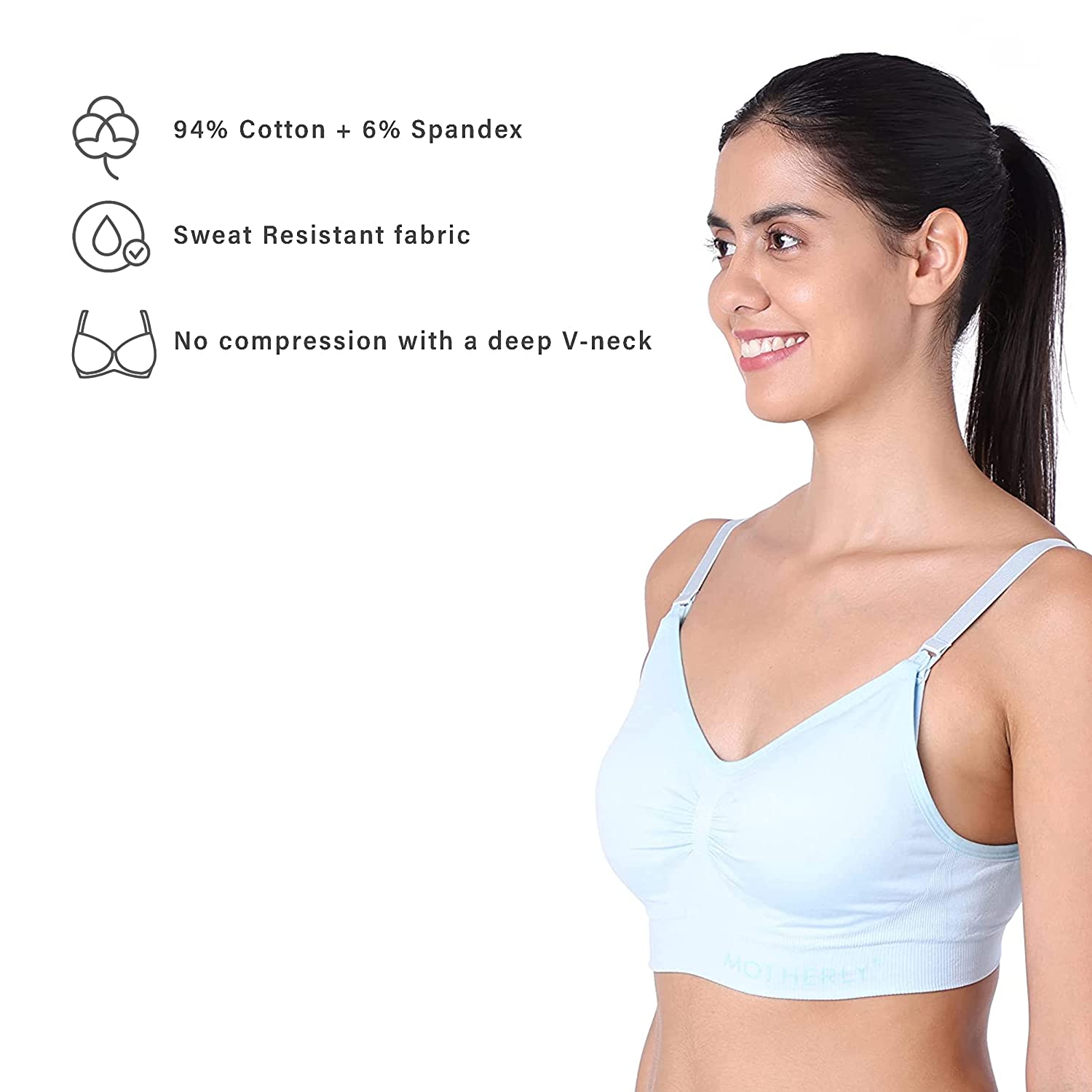 Motherly Maternity Bra Padded Breastfeeding Nursing Bras for Women with Removable Pads (Medium, Grey + Skin) - MOTHERLY