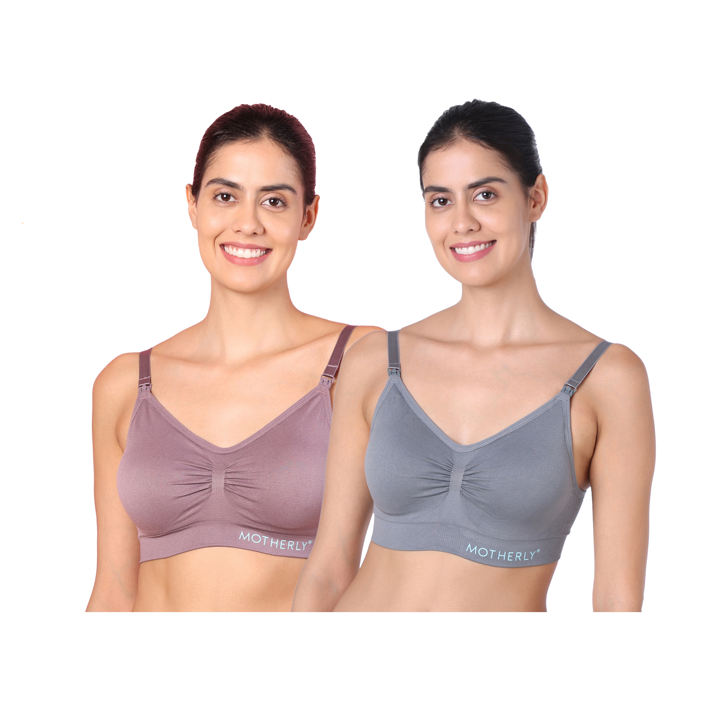 Motherly Maternity Bra Padded Breastfeeding Nursing Bras for Women with Removable Pads (Medium, Grey + Skin) - MOTHERLY