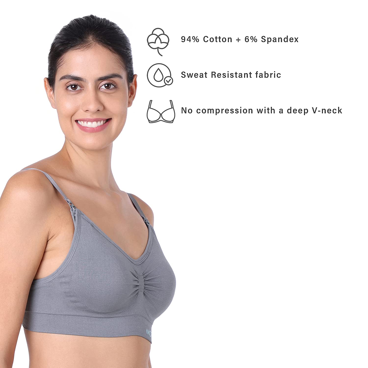 Motherly Maternity Bra Padded Breastfeeding Nursing Bras for Women with Removable Pads (Medium, Grey + Skin) - MOTHERLY
