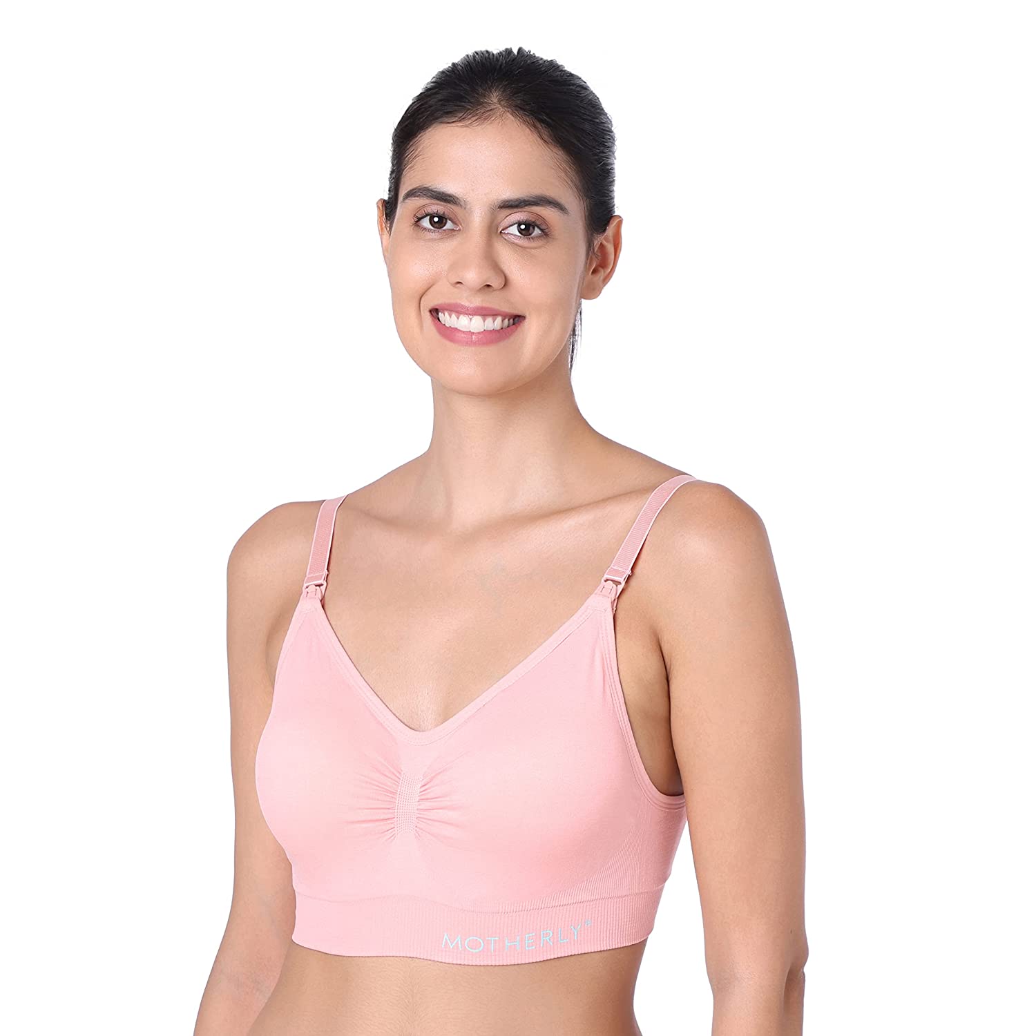 Motherly Maternity Bra Padded Breastfeeding Nursing Bras for Women with Removable Pads (Medium, Grey + Skin) - MOTHERLY
