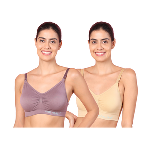 motherly Maternity Bra Padded Breastfeeding Nursing Bras for Women with Removable Pads (Medium, Grey + Skin) - Bean Paste + Skin / S