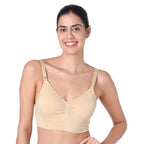 Motherly Maternity Bra Padded Breastfeeding Nursing Bras for Women with Removable Pads (Medium, Grey + Skin) - MOTHERLY