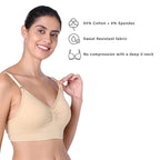 Motherly Maternity Bra Padded Breastfeeding Nursing Bras for Women with Removable Pads (Medium, Grey + Skin) - MOTHERLY