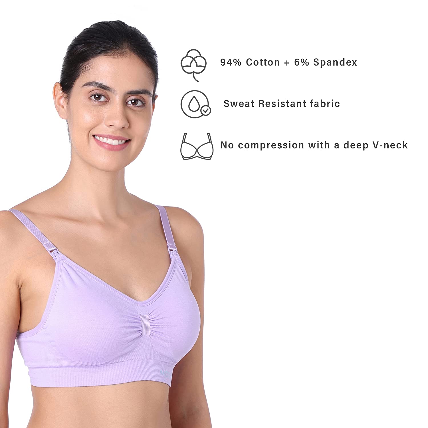 Motherly Maternity Bra Padded Breastfeeding Nursing Bras for Women with Removable Pads (Medium, Grey + Skin) - MOTHERLY