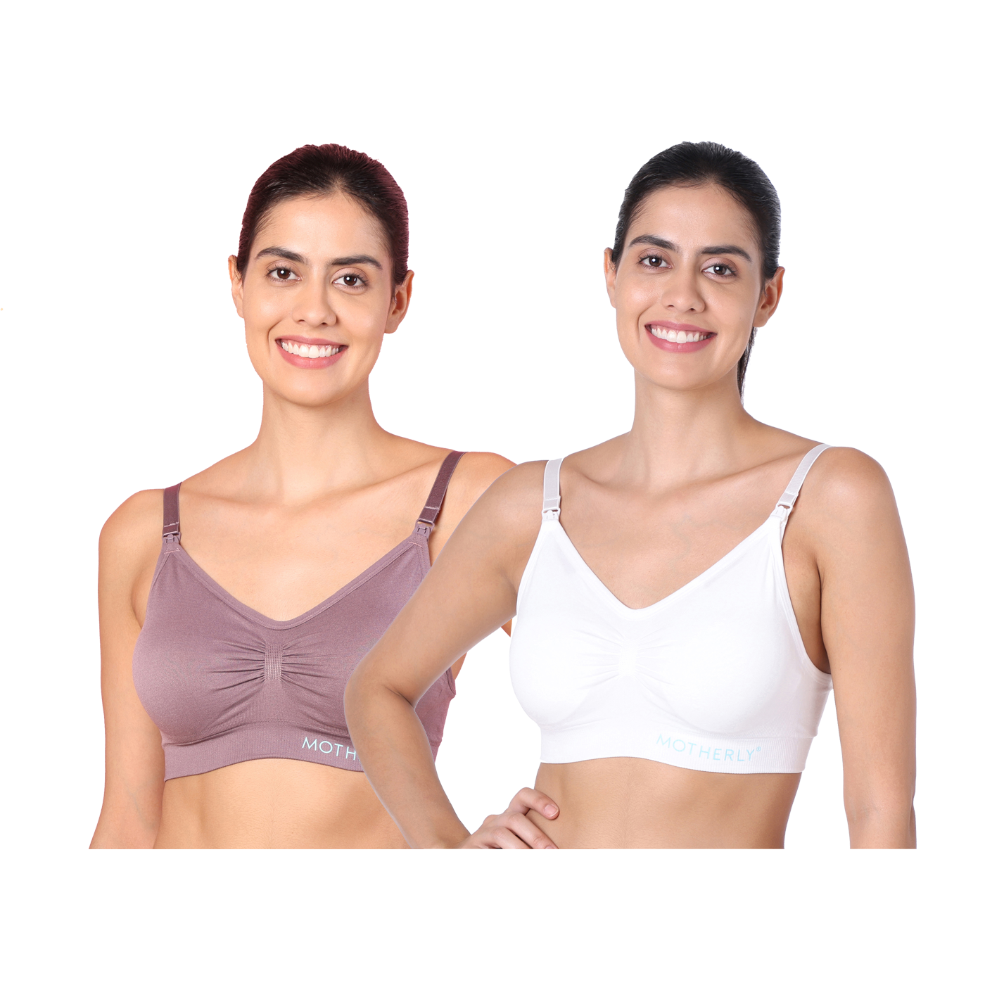 Motherly Maternity Bra Padded Breastfeeding Nursing Bras for Women with Removable Pads (Medium, Grey + Skin) - MOTHERLY
