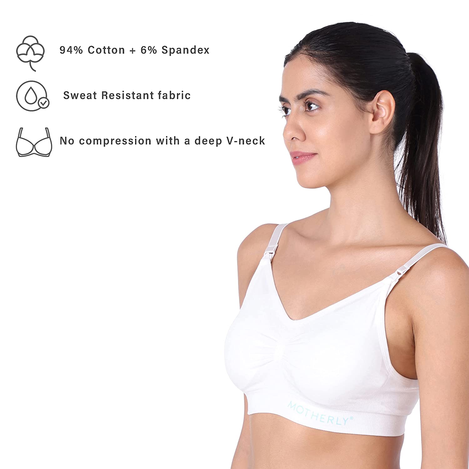Motherly Maternity Bra Padded Breastfeeding Nursing Bras for Women with Removable Pads (Medium, Grey + Skin) - MOTHERLY
