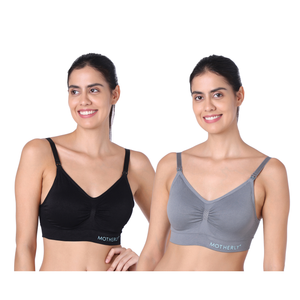 motherly Maternity Bra Padded Breastfeeding Nursing Bras for Women with Removable Pads (Medium, Grey + Skin) - Grey + Black / S