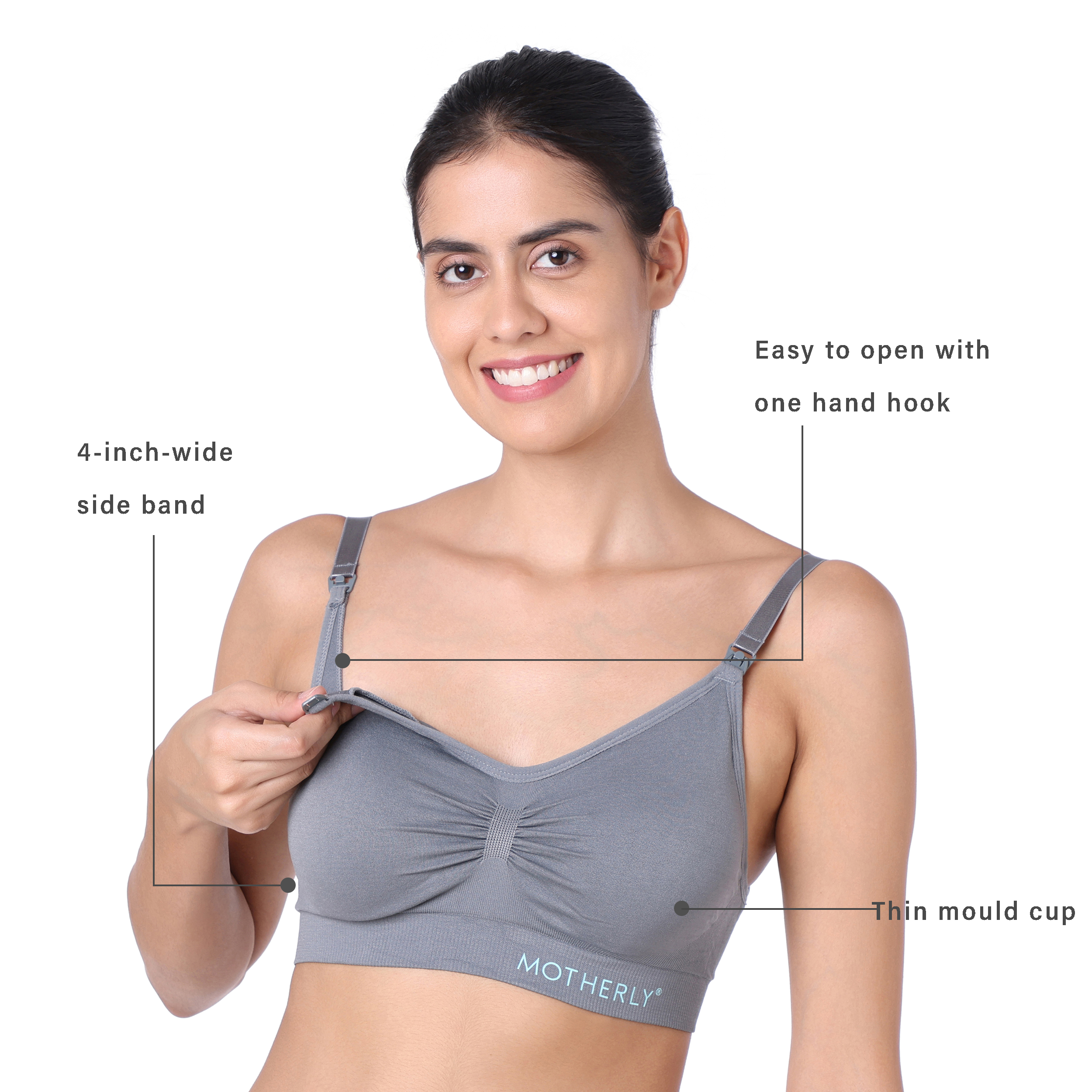 Motherly Maternity Bra Padded Breastfeeding Nursing Bras for Women with Removable Pads (Medium, Grey + Skin) - MOTHERLY