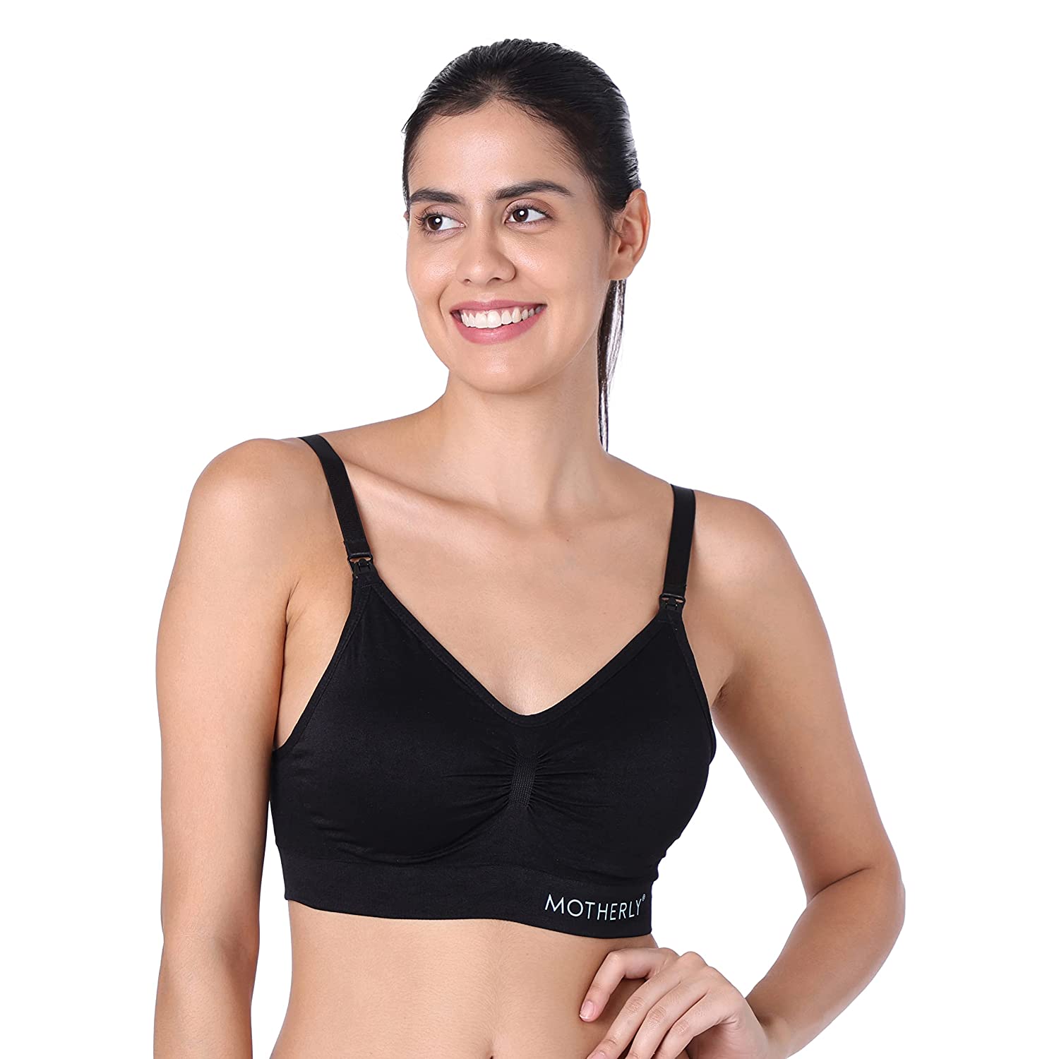 Motherly Maternity Bra Padded Breastfeeding Nursing Bras for Women with Removable Pads (Medium, Grey + Skin) - MOTHERLY