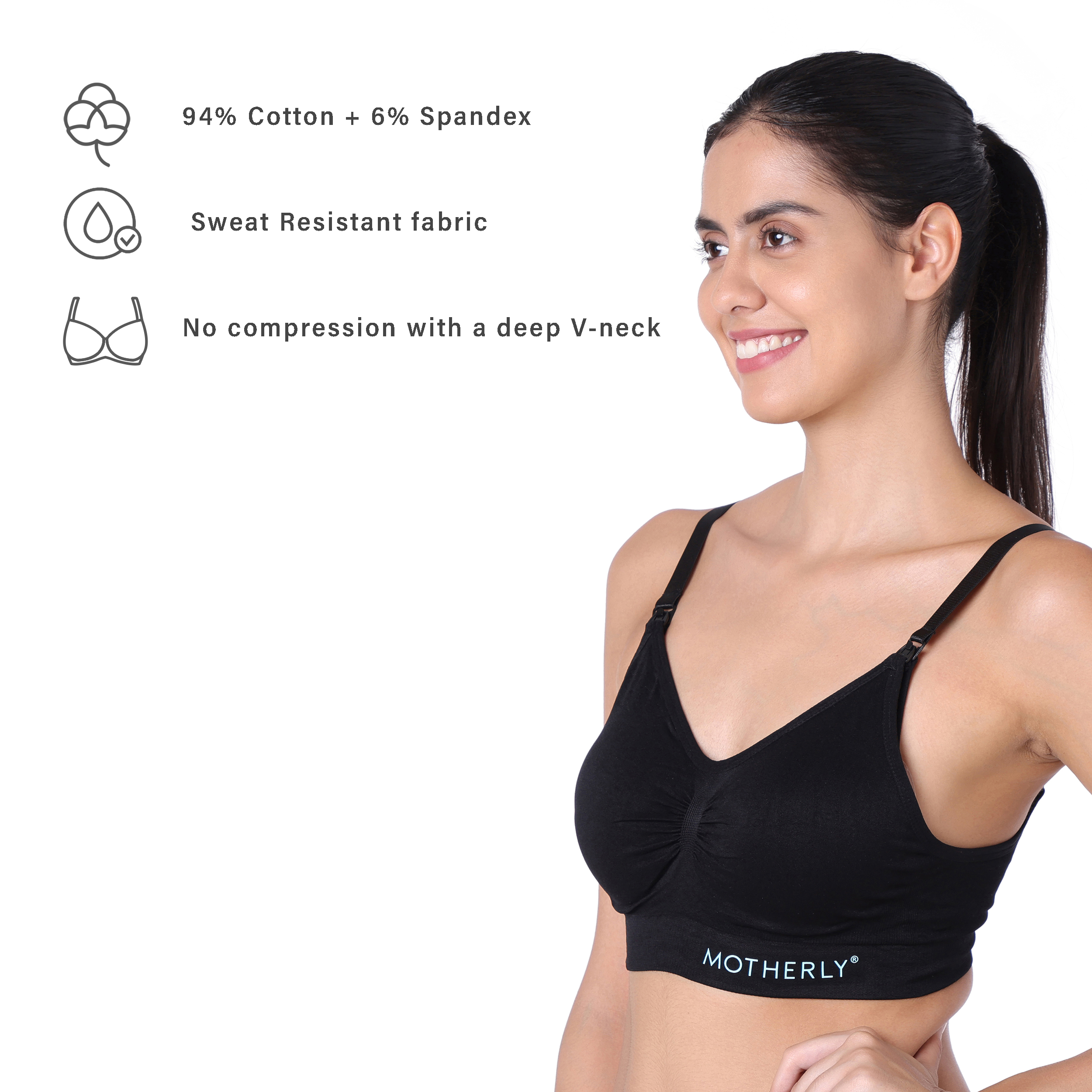 Motherly Maternity Bra Padded Breastfeeding Nursing Bras for Women with Removable Pads (Medium, Grey + Skin) - MOTHERLY