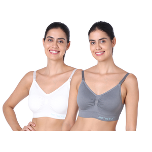 motherly Maternity Bra Padded Breastfeeding Nursing Bras for Women with Removable Pads (Medium, Grey + Skin) - Grey + White / S