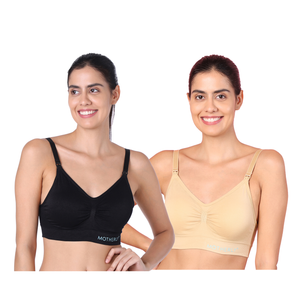 motherly Maternity Bra Padded Breastfeeding Nursing Bras for Women with Removable Pads (Medium, Grey + Skin) - Skin + Black / S