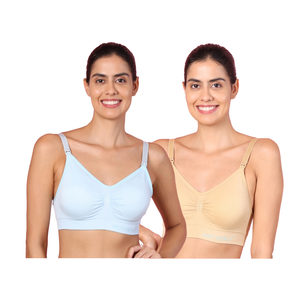 motherly Maternity Bra Padded Breastfeeding Nursing Bras for Women with Removable Pads (Medium, Grey + Skin) - Skin + Blue / S