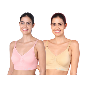 motherly Maternity Bra Padded Breastfeeding Nursing Bras for Women with Removable Pads (Medium, Grey + Skin) - Skin + Pink / S
