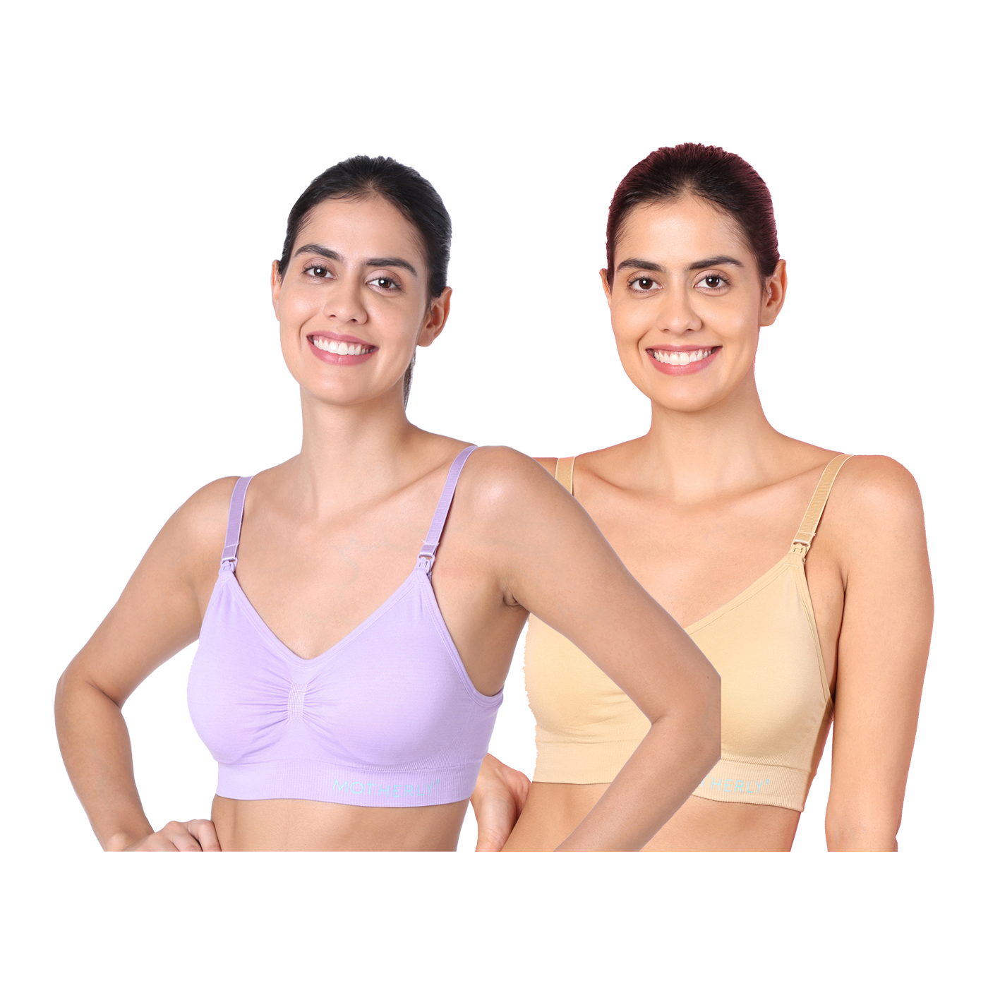 Motherly Maternity Bra Padded Breastfeeding Nursing Bras for Women with Removable Pads (Medium, Grey + Skin) - MOTHERLY