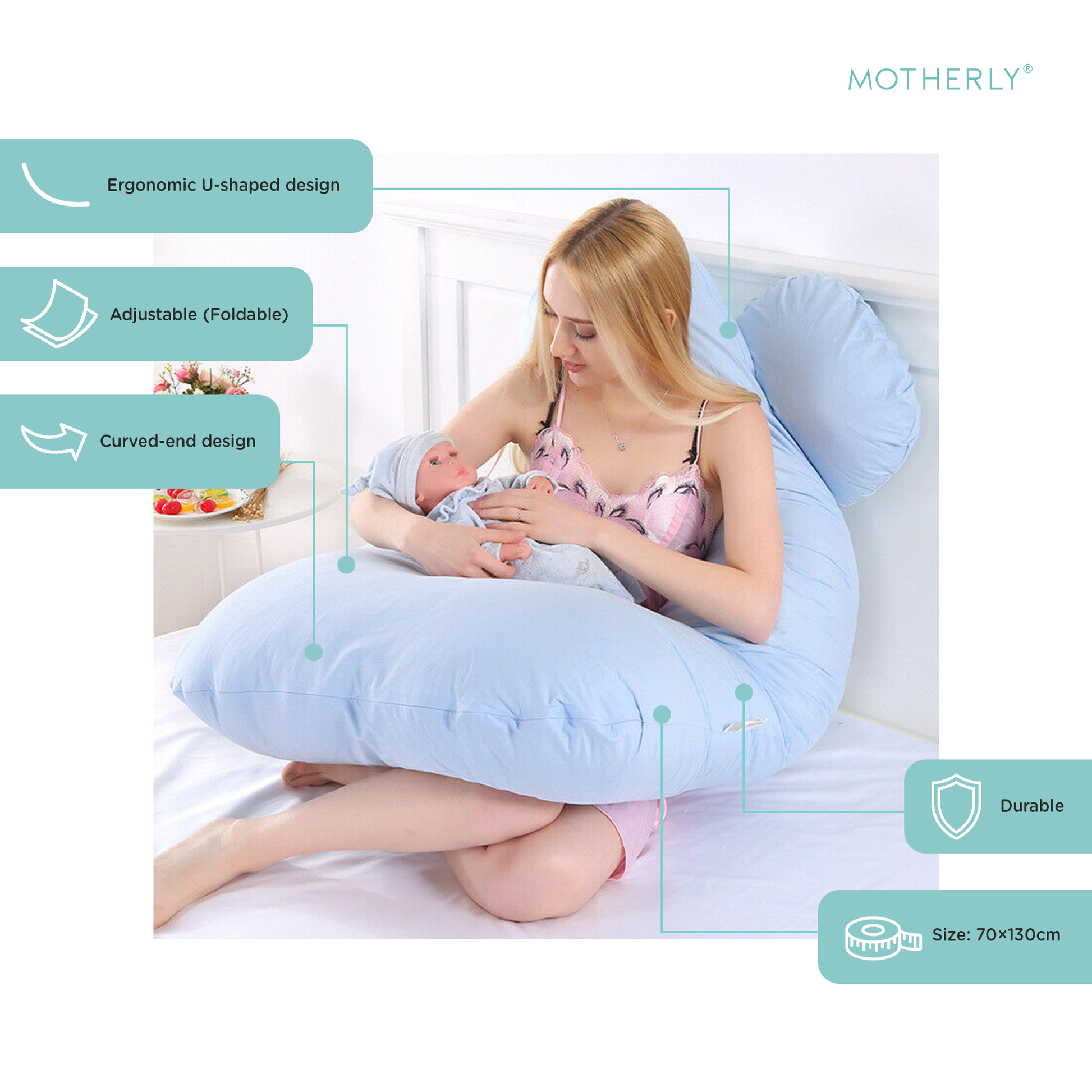 Pregnancy Pillow For Full Body-Coverage and Back Pain - Pink & Blue - MOTHERLY