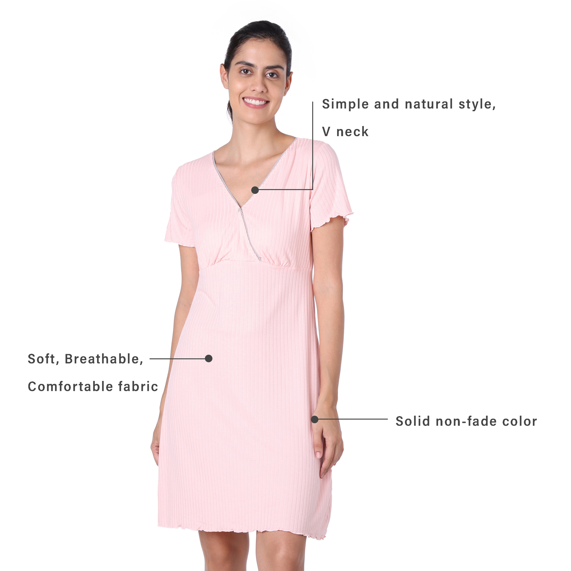 Motherly Women's Soft Modal Cotton Maternity Nursing Top and Skirt Loungewear (Large, Pink-Style4) - MOTHERLY
