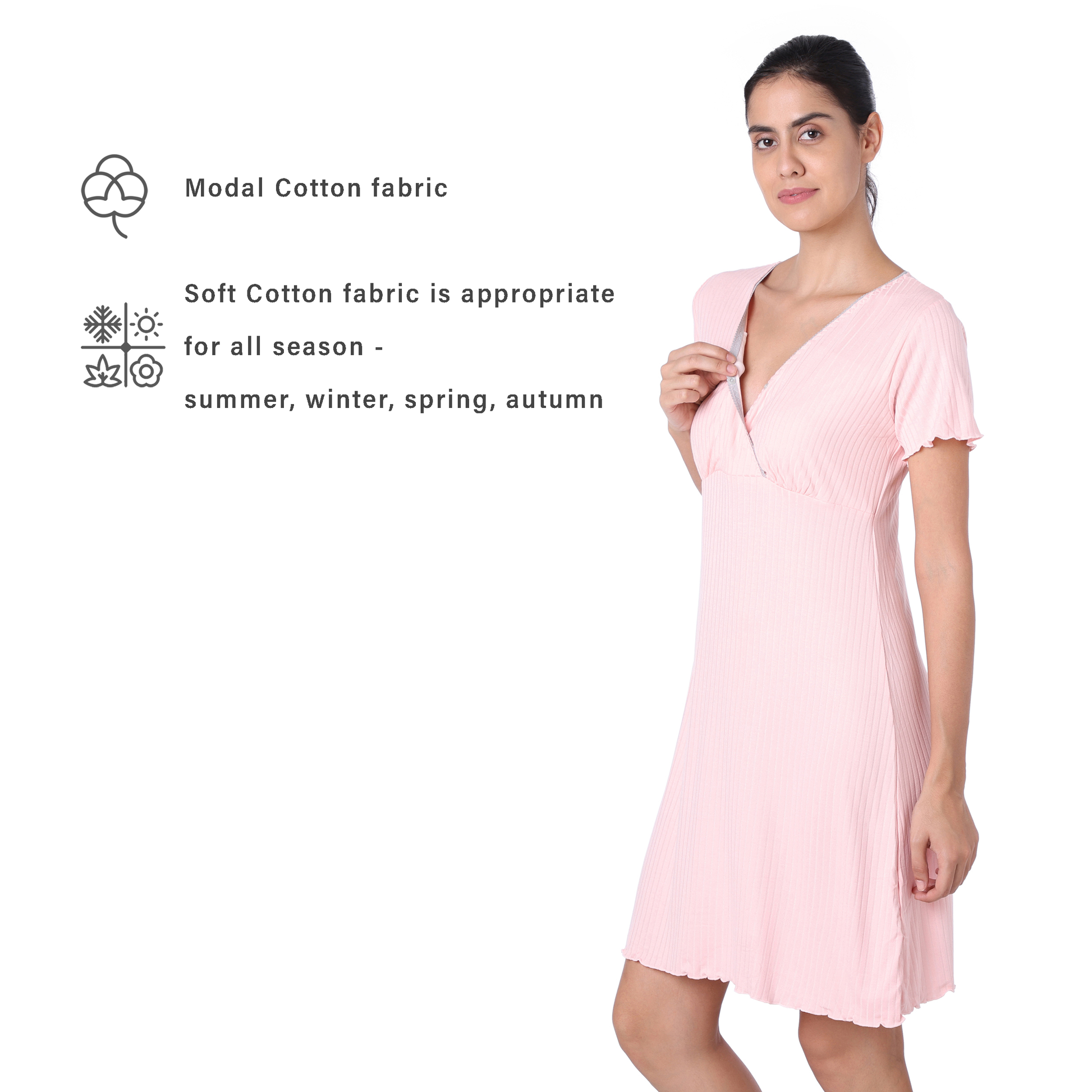Motherly Women's Soft Modal Cotton Maternity Nursing Top and Skirt Loungewear (Large, Pink-Style4) - MOTHERLY
