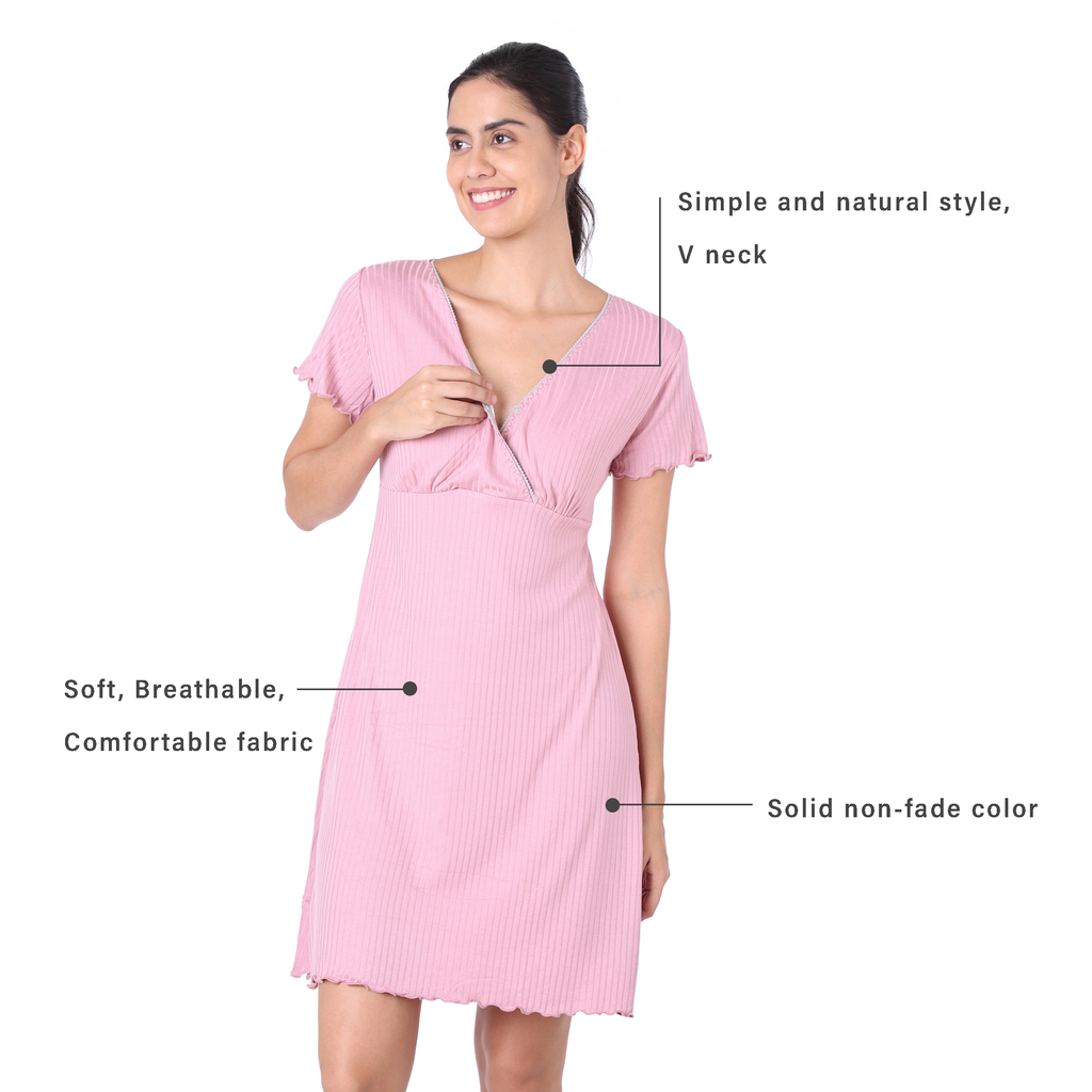 Motherly Women's Soft Modal Cotton Maternity Nursing Top and Skirt Loungewear (Large, Pink-Style4) - MOTHERLY