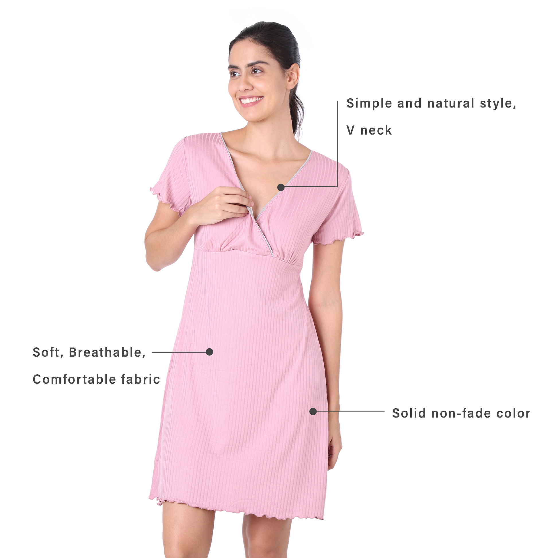Motherly Women's Soft Modal Cotton Maternity Nursing Top and Skirt Loungewear (Large, Pink-Style4) - MOTHERLY