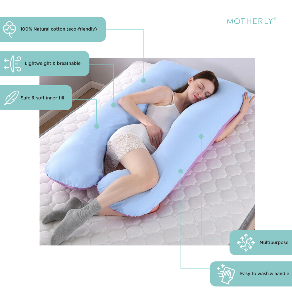 Pregnancy Pillow For Full Body-Coverage and Back Pain - Pink & Blue - MOTHERLY