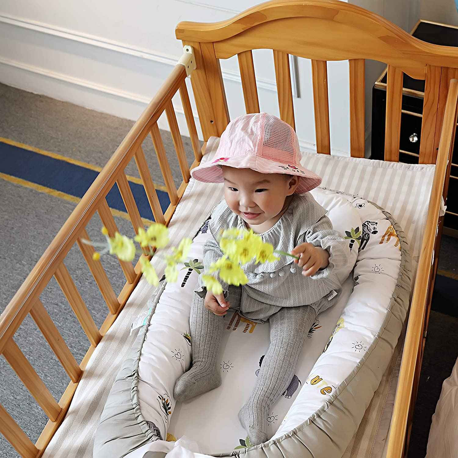 Pearly Parlor Baby Bed Nest With Pillow -Gray Giraffe