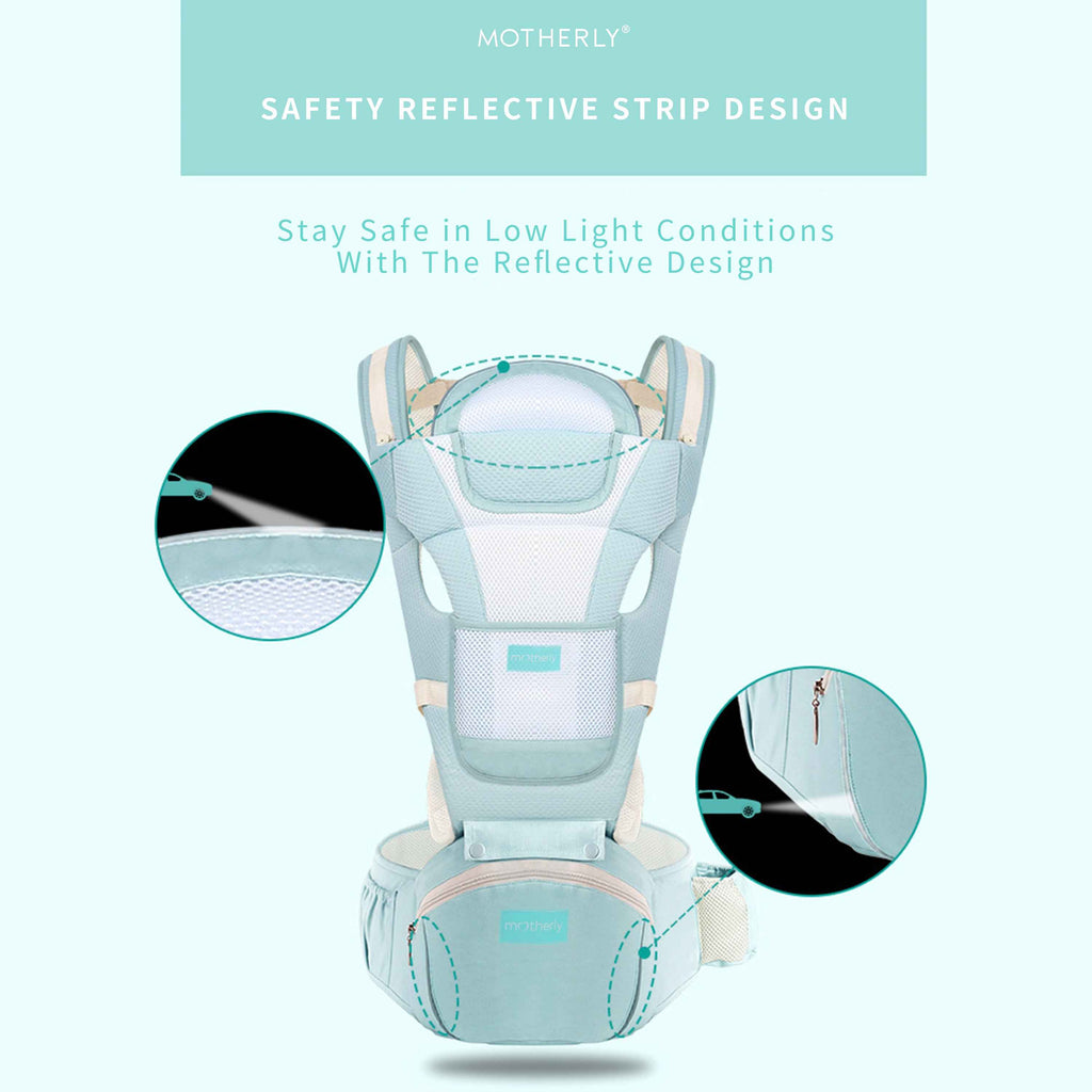 Motherly Baby Carrier for 0 to 3 Year Baby – Adjustable Hands Free 6-in-1 Baby Carrier with Detachable Hip Seat | baby carrier for new born |  Toddler Carrier with Head Support & Buckle Strap for Hiking & Everyday Use (Blue)