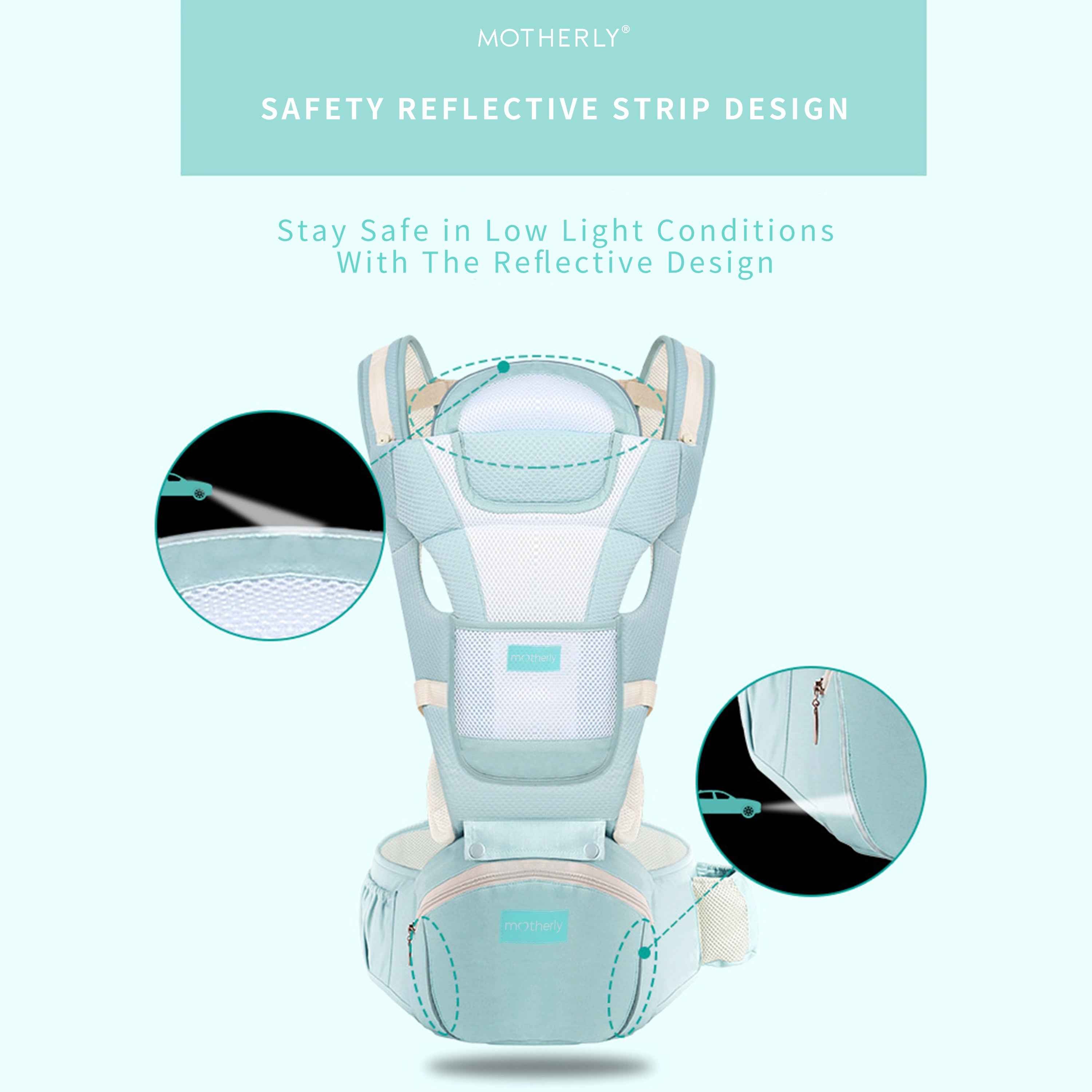 Motherly Baby Carrier for 0 to 3 Year Baby – Adjustable Hands Free 6-in-1 Baby Carrier with Detachable Hip Seat | baby carrier for new born |  Toddler Carrier with Head Support & Buckle Strap for Hiking & Everyday Use (Blue)
