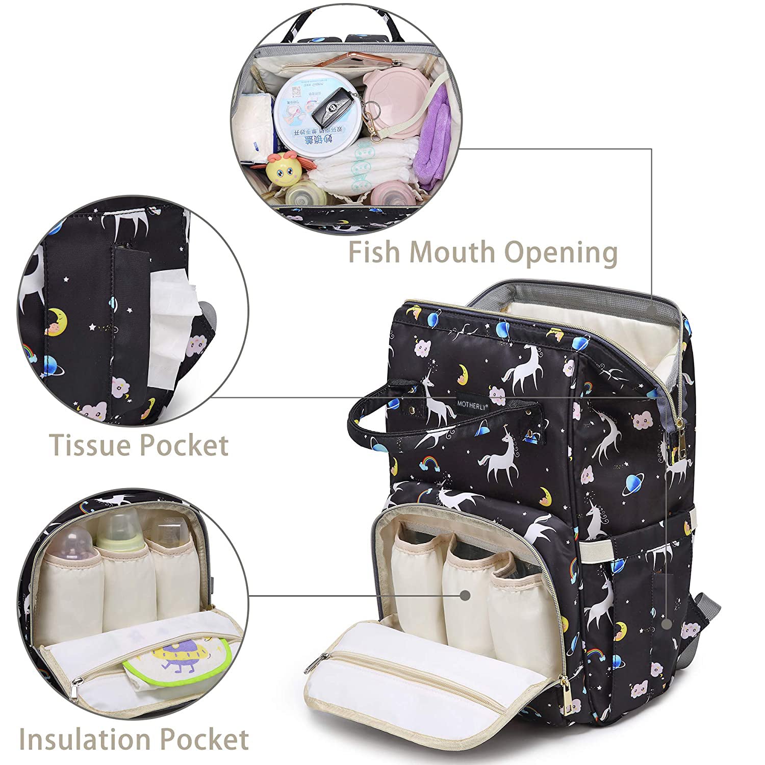 Motherly Elegant Diaper Bag for Mothers for Travel, Maternity Bag for Newborn Baby, Mothers Travelling Bag, Multipocket Water Resistant Baby Bag, Hospital Bag for Moms with Warranty - MOTHERLY