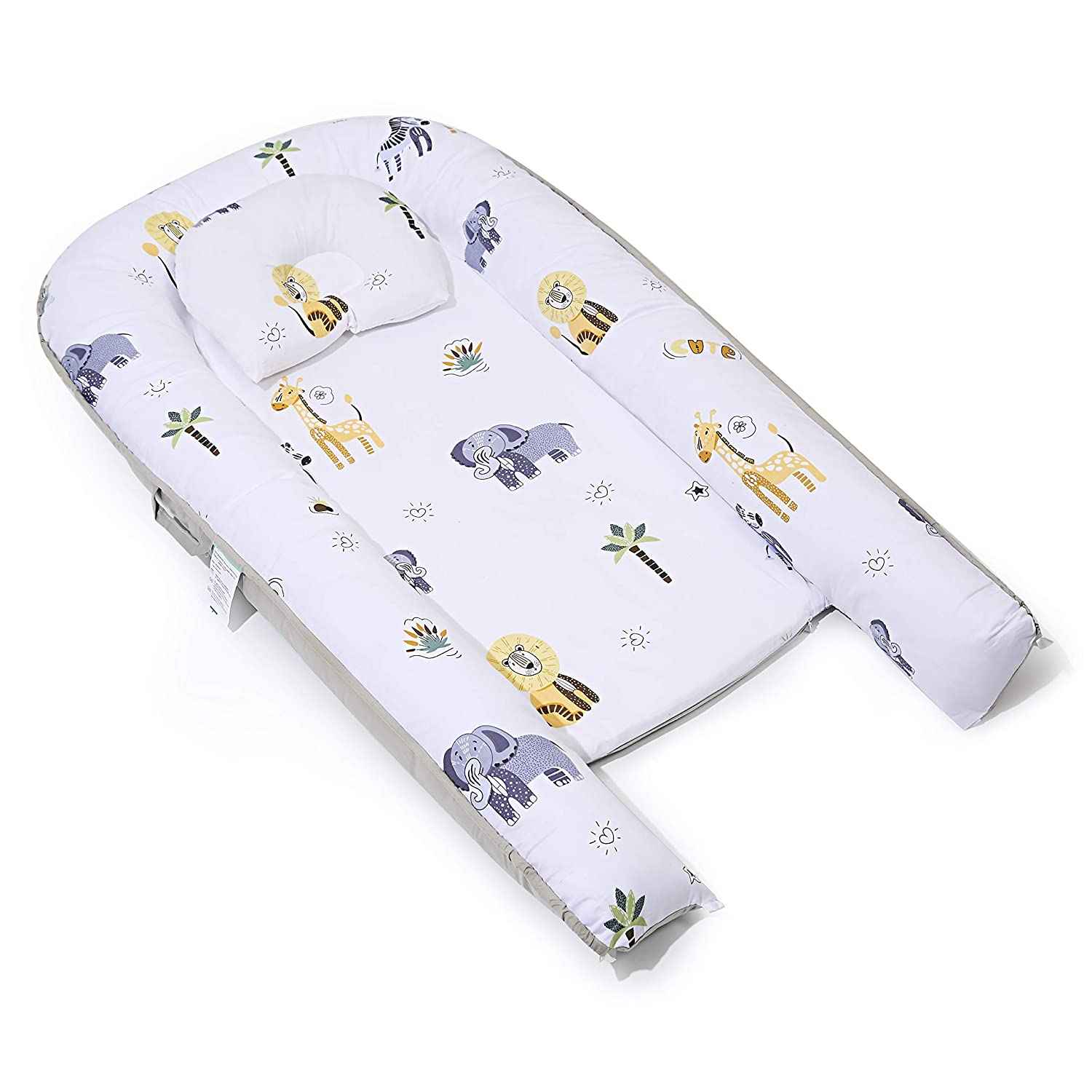 Pearly Parlor Baby Bed Nest With Pillow -Gray Giraffe