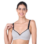 Motherly Stylish Padded Women Breastfeeding Bra, Maternity, Feeding, Nursing Bras (b, Gray Black, 34) - MOTHERLY
