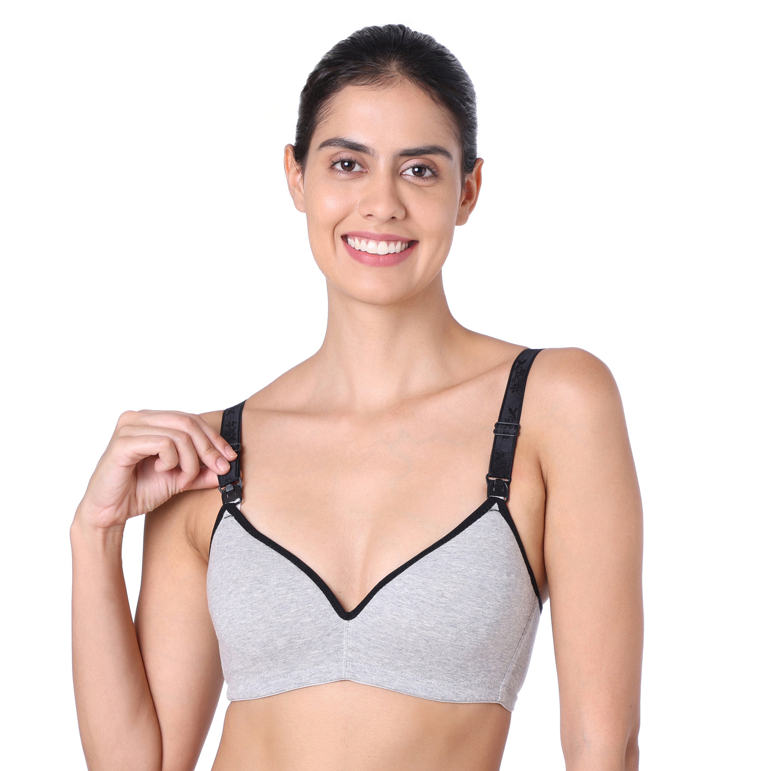 Motherly Stylish Padded Women Breastfeeding Bra, Maternity, Feeding, Nursing Bras (b, Gray Black, 34) - MOTHERLY