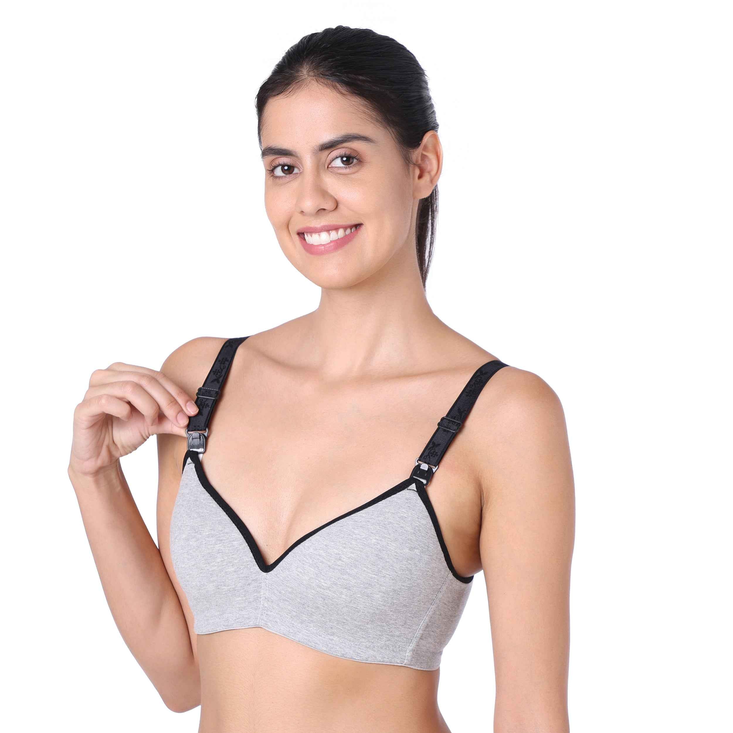 Motherly Stylish Padded Women Breastfeeding Bra, Maternity, Feeding, Nursing Bras (b, Gray Black, 34)
