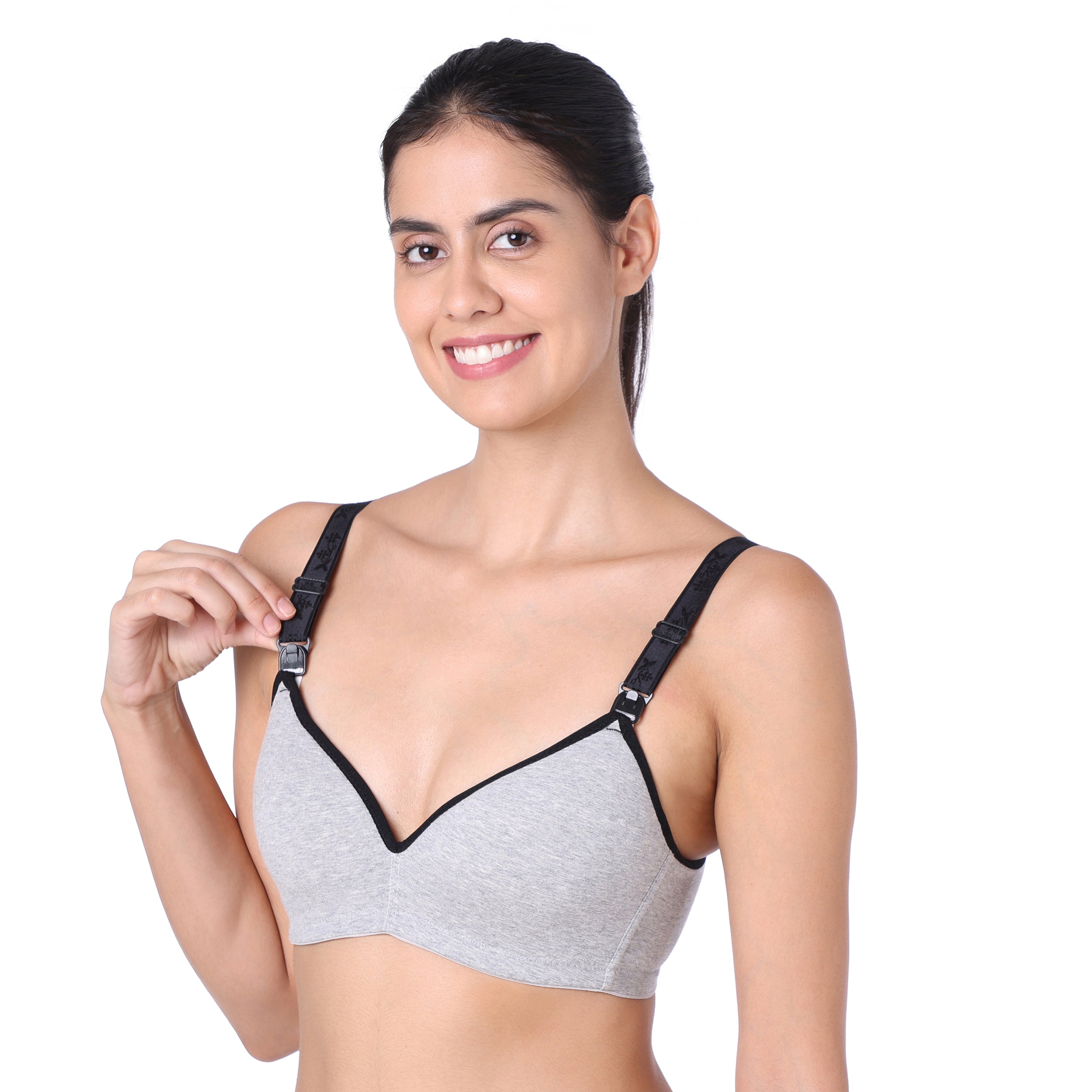 Motherly Stylish Padded Women Breastfeeding Bra, Maternity, Feeding, Nursing Bras (b, Gray Black, 34) - MOTHERLY
