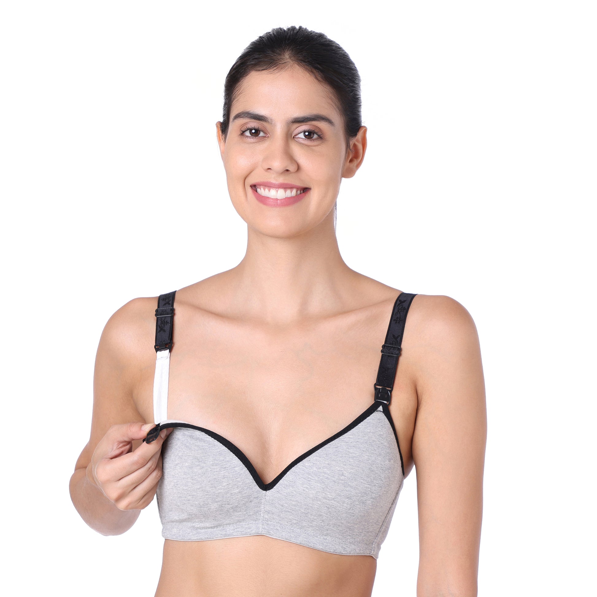 Motherly Stylish Padded Women Breastfeeding Bra, Maternity, Feeding, Nursing Bras (b, Gray Black, 34)