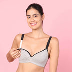 Motherly Stylish Padded Women Breastfeeding Bra, Maternity, Feeding, Nursing Bras (b, Gray Black, 34)