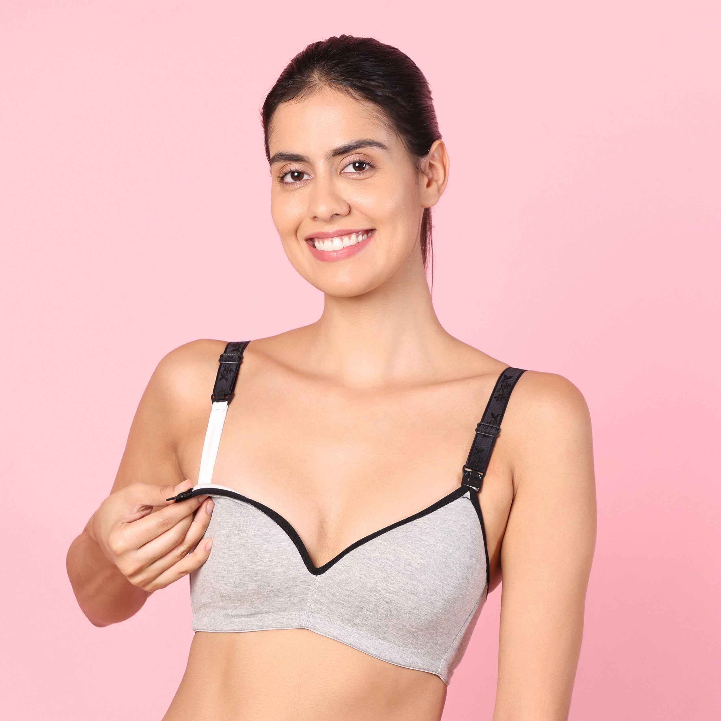 Motherly Stylish Padded Women Breastfeeding Bra, Maternity, Feeding, Nursing Bras (b, Gray Black, 34)