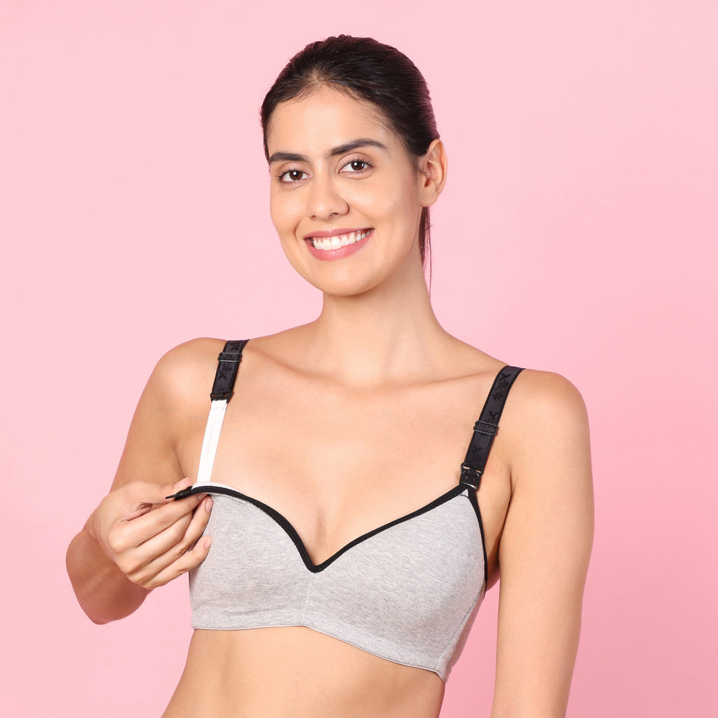 Motherly Stylish Padded Women Breastfeeding Bra, Maternity, Feeding, Nursing Bras (b, GreyBlack+GreyPink, 34) - MOTHERLY