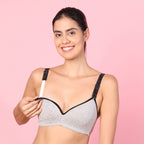 Motherly Stylish Padded Women Breastfeeding Bra, Maternity, Feeding, Nursing Bras (b, GreyBlack+GreyPink, 34) - MOTHERLY